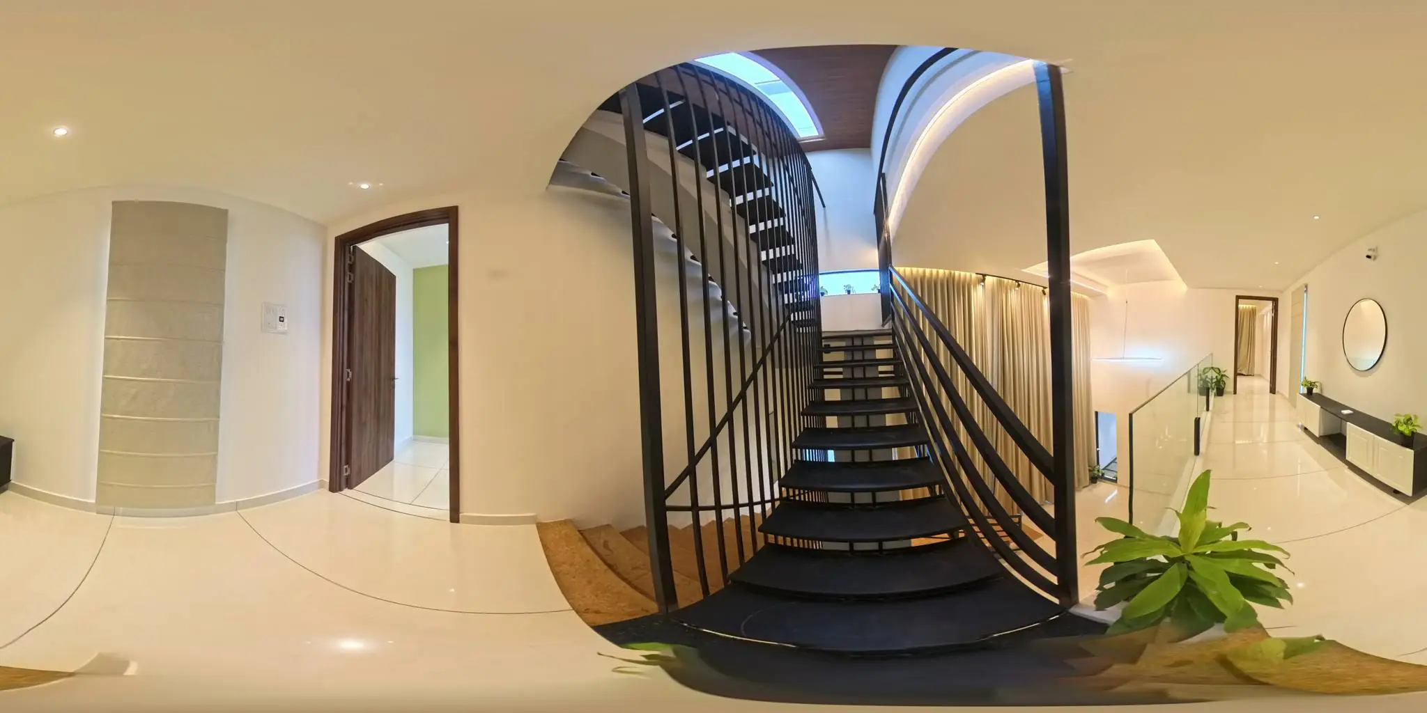360° view of the dramatic dark staircase